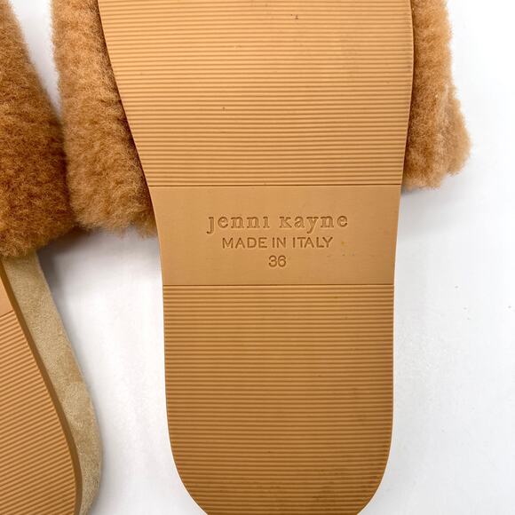 JENNI KAYNE Shearling Slide Sandal Womens 6 Tan Suede Fuzzy Slip On Comfy Casual - Picture 10 of 10